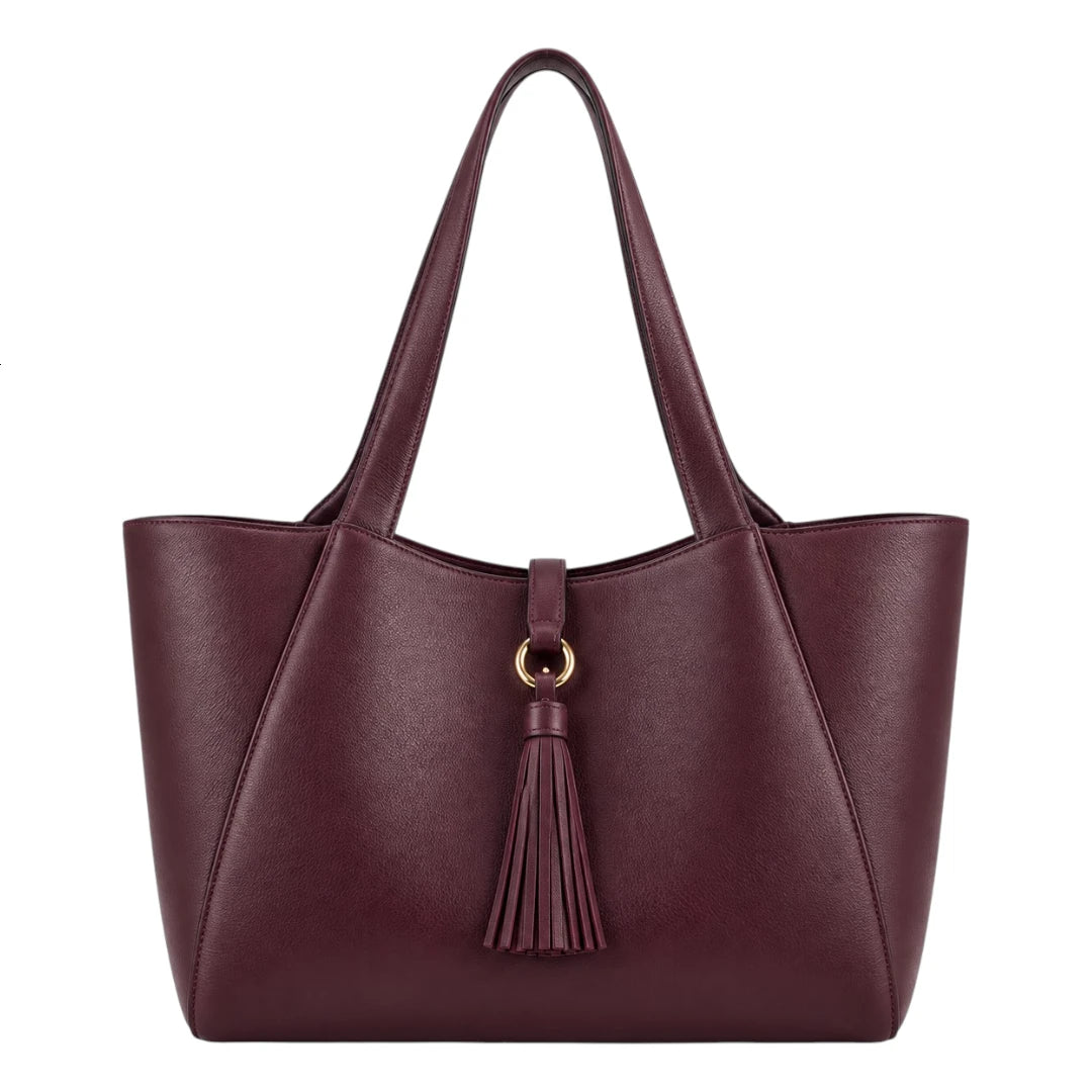 BagGrace Merlot Tassel Faux Leather Tote Handbag