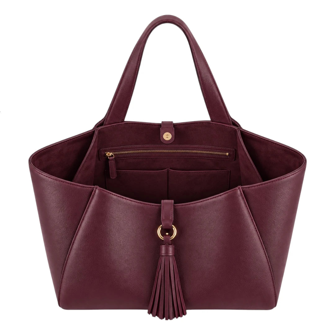 BagGrace Merlot Tassel Faux Leather Tote Handbag
