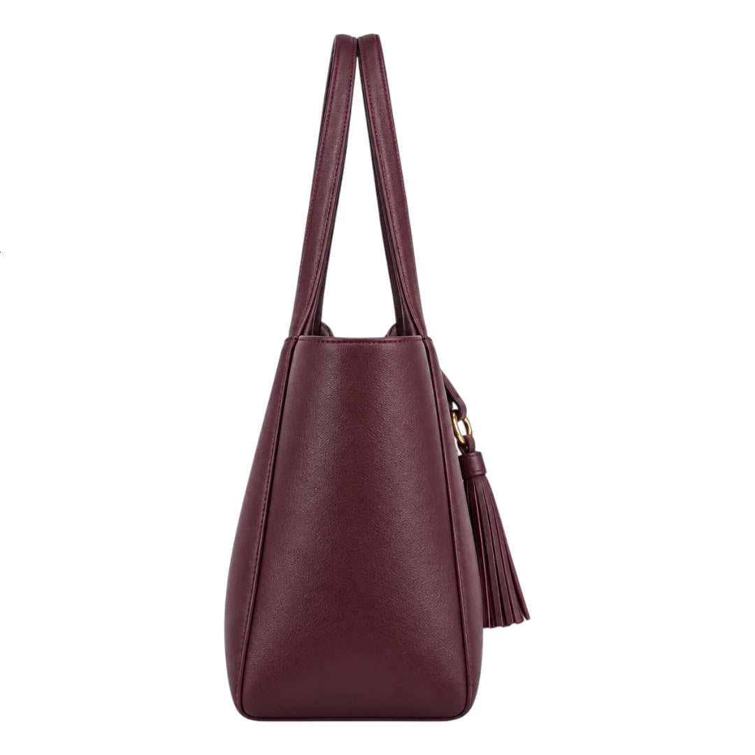 BagGrace Merlot Tassel Faux Leather Tote Handbag